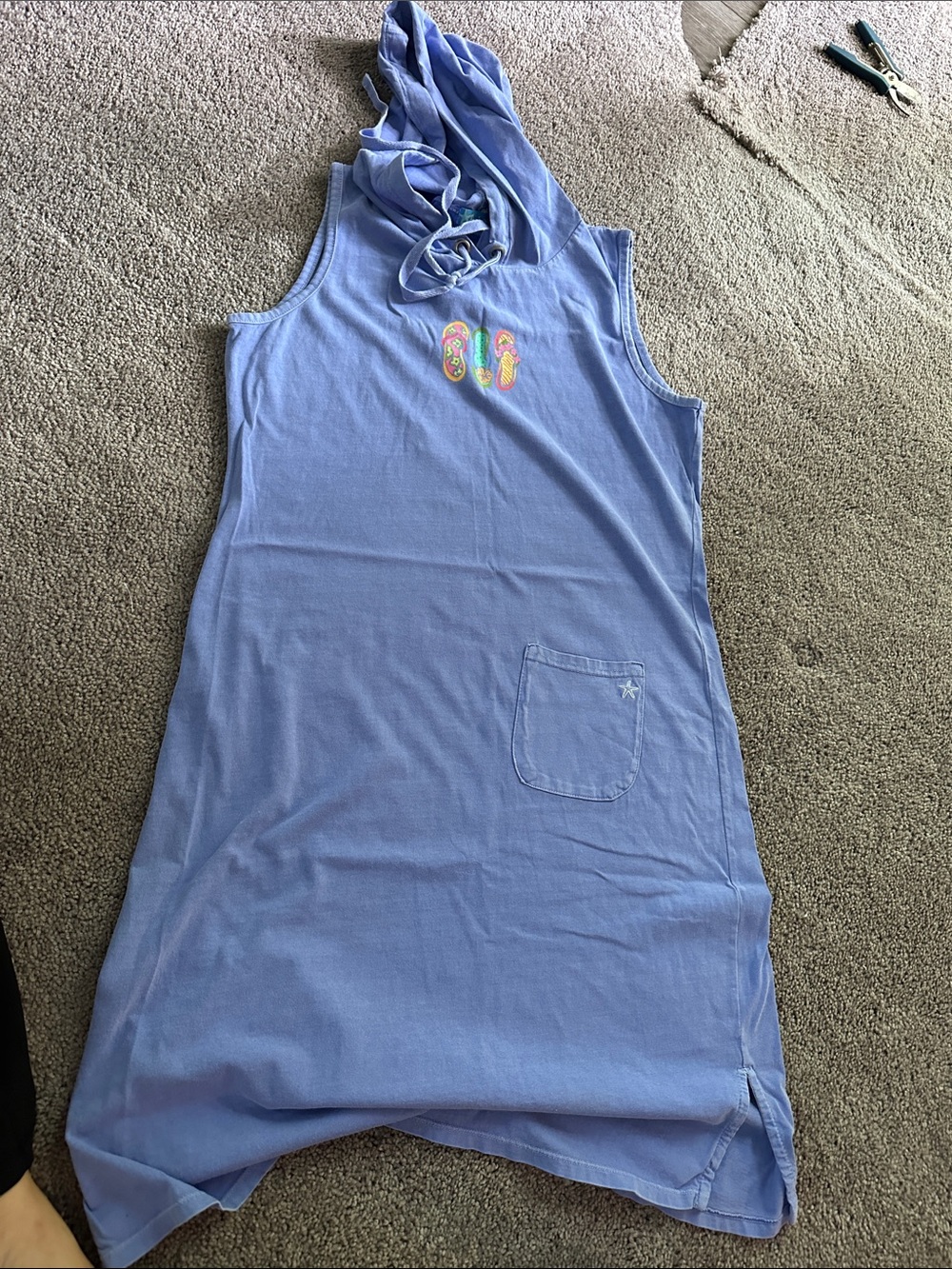Fresh produce periwinkle Light Blue Sleeveless Hooded Dress with Flip-Flop Patch